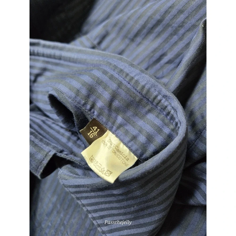 Z Zegna Dress Shirt Mens Large 41 16‎ Button Stripe Long Sleeve Vertical Italy